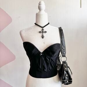 Vintage Black Bustier Corset Y2K 2000s Goth Lingerie Clubwear Small